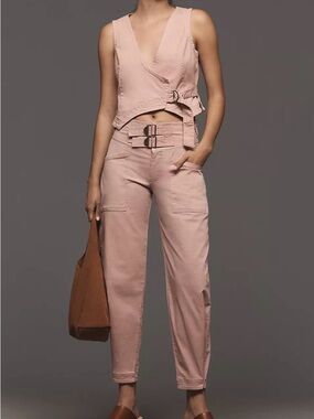 Anthropologie Dusty Pink linen cropped Vest and Pant set